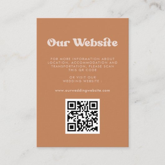Carte D'accompagnement Stylish rétro sucre Brown QR code site du mariage (Devant)