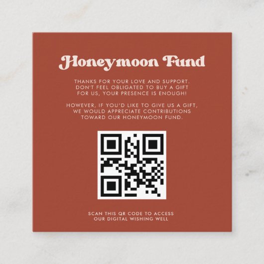 Carte D'accompagnement Stylish retro Terracotta Honeymoon fund Code QR (Devant)
