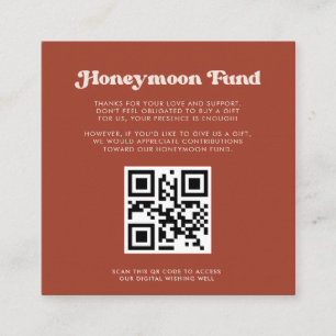 Carte D'accompagnement Stylish retro Terracotta Honeymoon fund Code QR