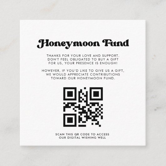 Carte D'accompagnement Stylo retro noir & blanc Honeymoon fund Code QR (Devant)