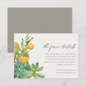 Carte D'accompagnement Succulent Cactus Foliage Jaune Détails du Mariage (Devant / Derrière)