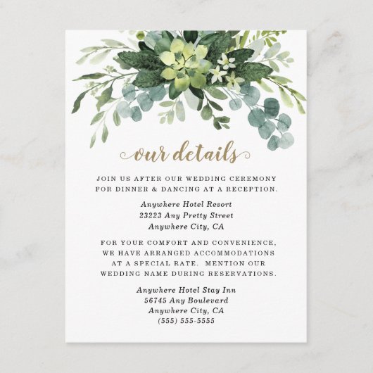 Carte D'accompagnement Succulent Eucalyptus Élégant Boho Mariage de verdu (Devant)