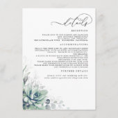 Carte D'accompagnement Succulent Verdure Argent Feuille Détails Mariage (Devant)