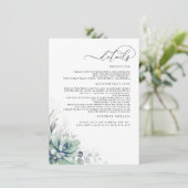 Carte D'accompagnement Succulent Verdure Argent Feuille Détails Mariage (Debout devant)