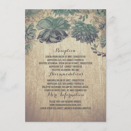 Carte D'accompagnement Succulents Bois rustique Détails du Mariage (Devant)