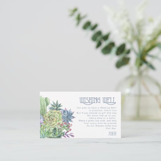 Carte D'accompagnement Succulents et mousseux Wishing Well V1 Blue ID515 (Debout devant)