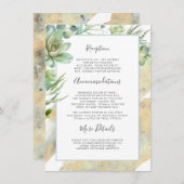 Carte D'accompagnement Succulents Verdure Or Information Mariage (Devant / Derrière)