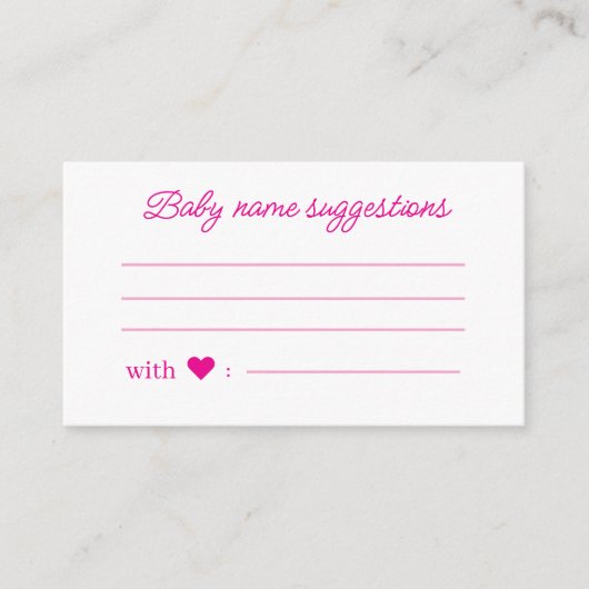 Carte D'accompagnement Suggestions de nom de bébé, baby shower minimalist (Devant)