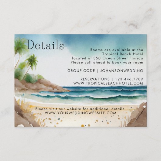 Carte D'accompagnement Summer Ocean Beach Wedding Détails simples (Devant)