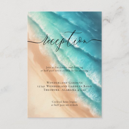 Carte D'accompagnement Sun Beach Ocean Blue Wedding Détails de la récepti (Devant)