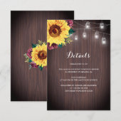 Carte D'accompagnement Sunflower Bourgogne Jar Lights Détails du Mariage (Devant / Derrière)