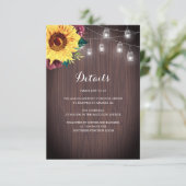Carte D'accompagnement Sunflower Bourgogne Jar Lights Détails du Mariage (Debout devant)