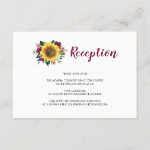 Carte D'accompagnement Sunflower Bourgogne Rose Floral Mariage Réception