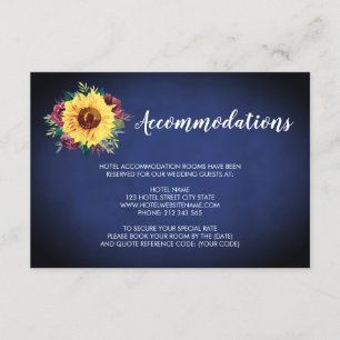 Carte D'accompagnement Sunflower Bourgogne Rose Marine Mariage Hébergemen