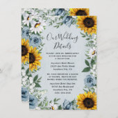 Carte D'accompagnement Sunflower Dusty Blue Country Rustic Roses Wedding (Devant / Derrière)