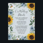Carte D'accompagnement Sunflower Dusty Blue Country Rustic Roses Wedding<br><div class="desc">Design features a dusty blue/gray wood grain background with a cruath made of sunflowers,  daisies,  roses in dusty blue shades,  baby's breath over various types of botanical color greenery elements.</div>