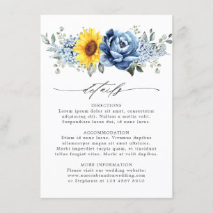 Carte D'accompagnement Sunflower Dusty Blue Slate Détails sur le Mariage 