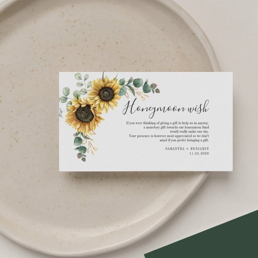 Carte D'accompagnement Sunflower Eucalyptus Mariage Lune de miel souhait