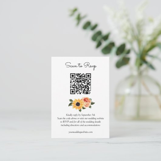 Carte D'accompagnement Sunflower Fall Rose Mariage QR Code RSVP (Debout devant)
