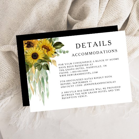 Carte D'accompagnement Sunflower Mariage Hébergements Détails