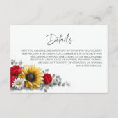 Carte D'accompagnement Sunflower Red Rose Floral Wedding Details (Devant)