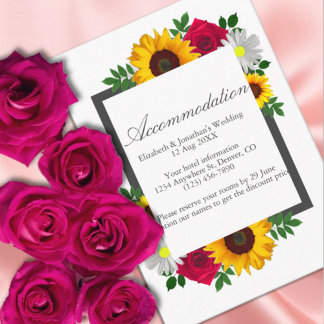 Carte D'accompagnement Sunflower Rose Daisy Floral Mariage Hébergements