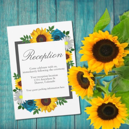 Carte D'accompagnement Sunflower Rose Daisy Floral Wedding Réception