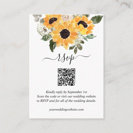 Carte D'accompagnement Sunflower Sage Greenery QR Code Mariage RSVP (Devant)