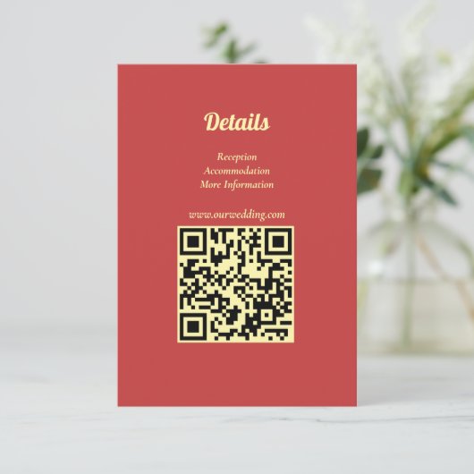 Carte D'accompagnement Sunflower Summer Gold Red Wedding QR Code (Debout devant)