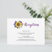 Carte D'accompagnement Sunflower Violet Roses Floral Mariage Réception (Debout devant)