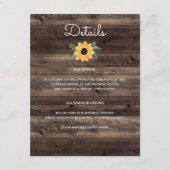 Carte D'accompagnement Sunflower Wood Rustic Détails du Mariage (Devant)