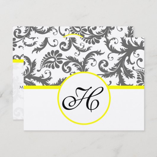 Carte D'accompagnement Sunny Elegance Jaune Victorian Damask (Devant / Derrière)