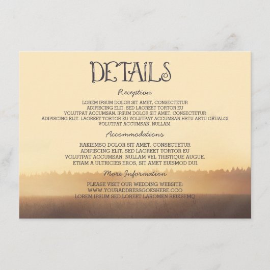 Carte D'accompagnement Sunset Misty Soirée Mariage Informations clients (Devant)