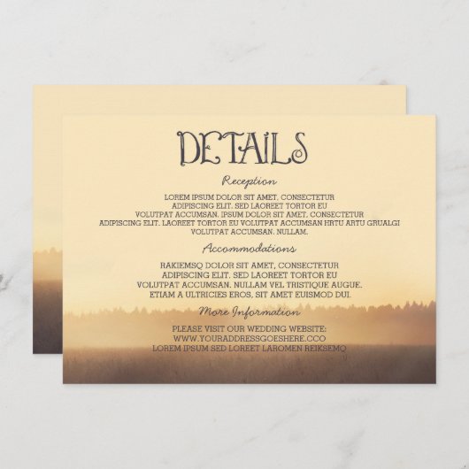 Carte D'accompagnement Sunset Misty Soirée Mariage Informations clients (Devant / Derrière)