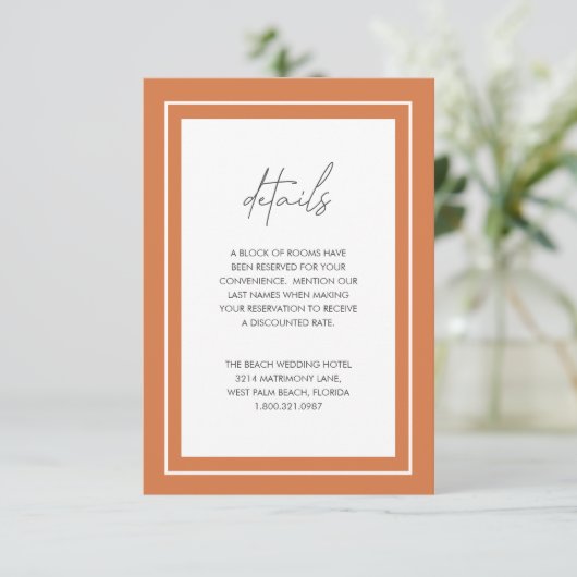 Carte D'accompagnement Sunset Orange Bold Bordure moderne Mariage (Debout devant)