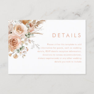 Carte D'accompagnement Superbe Boho Floral Détails du Mariage