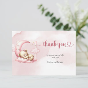 Carte D'accompagnement Sur le nuage neuf moderne rose fille ours Merci