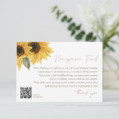 Carte D'accompagnement SUTTON Sunflower Mariage Honeymoon Fund Code QR (Debout devant)