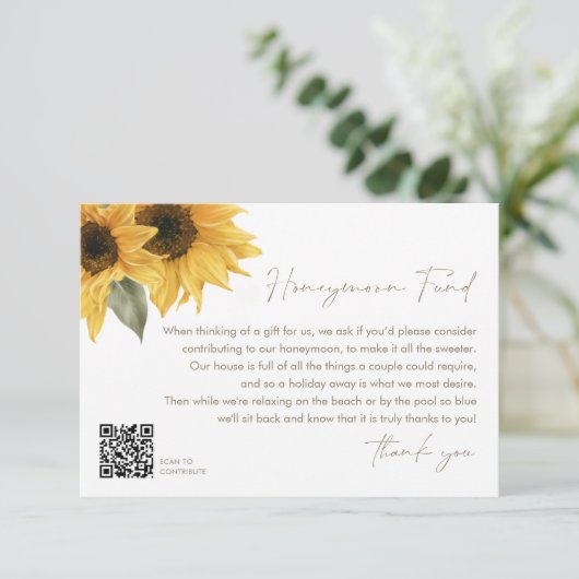 Carte D'accompagnement SUTTON Sunflower Mariage Honeymoon Fund Code QR (Debout devant)