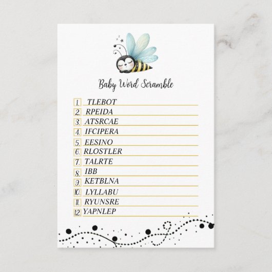 Carte D'accompagnement Sweet Bee Baby Word Scramble Card (Devant)