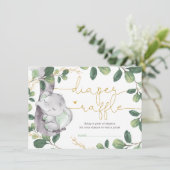 Carte D'accompagnement Sweet Greenery Gold Elephant Baby Diaper Raffle (Debout devant)
