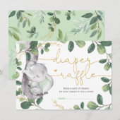 Carte D'accompagnement Sweet Greenery Gold Elephant Baby Diaper Raffle (Devant / Derrière)