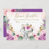 Carte D'accompagnement Sweet Tropical Boho Elephant Baby Diaper Raffle (Devant / Derrière)