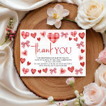 Carte D'accompagnement Sweetheart Baby Shower Thank You Card<br><div class="desc">A sweetheart-themed thank you card designed for a baby shower celebration. Featuring red hearts and bows with elegant typography, this printable card is perfect for thanking guests for their love, support, and gifts. Ideal for heart-themed or Valentine-inspired baby showers, it works beautifully as a keepsake or a printable thank you...</div>