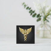 Carte D'accompagnement Symbole caducee polygonale en or (Debout devant)