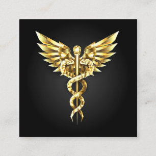 Carte D'accompagnement Symbole caducee polygonale en or