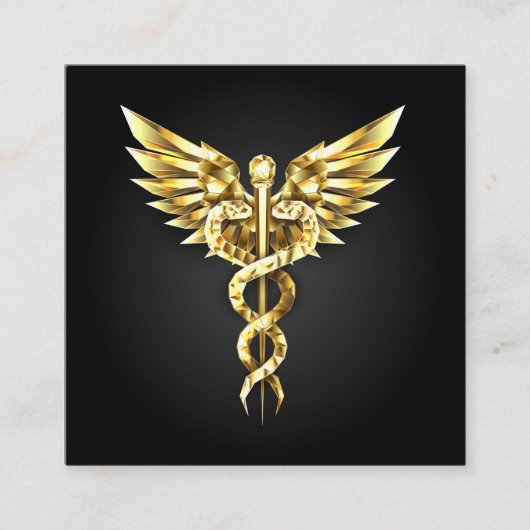 Carte D'accompagnement Symbole caducee polygonale en or (Devant)