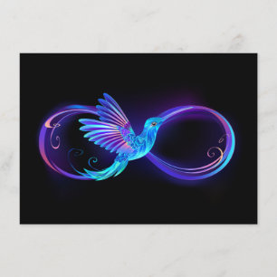 Carte D'accompagnement Symbole de l'infini néon avec colibri lumineux