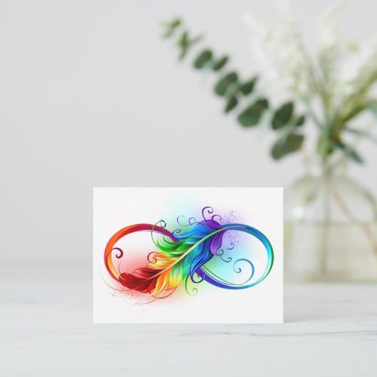 Carte D'accompagnement Symbole d'infini avec plume arc-en-ciel (Debout devant)