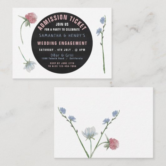 Carte D'accompagnement Tableau noir à fleurs sauvages, Billet d'admission (Devant / Derrière)